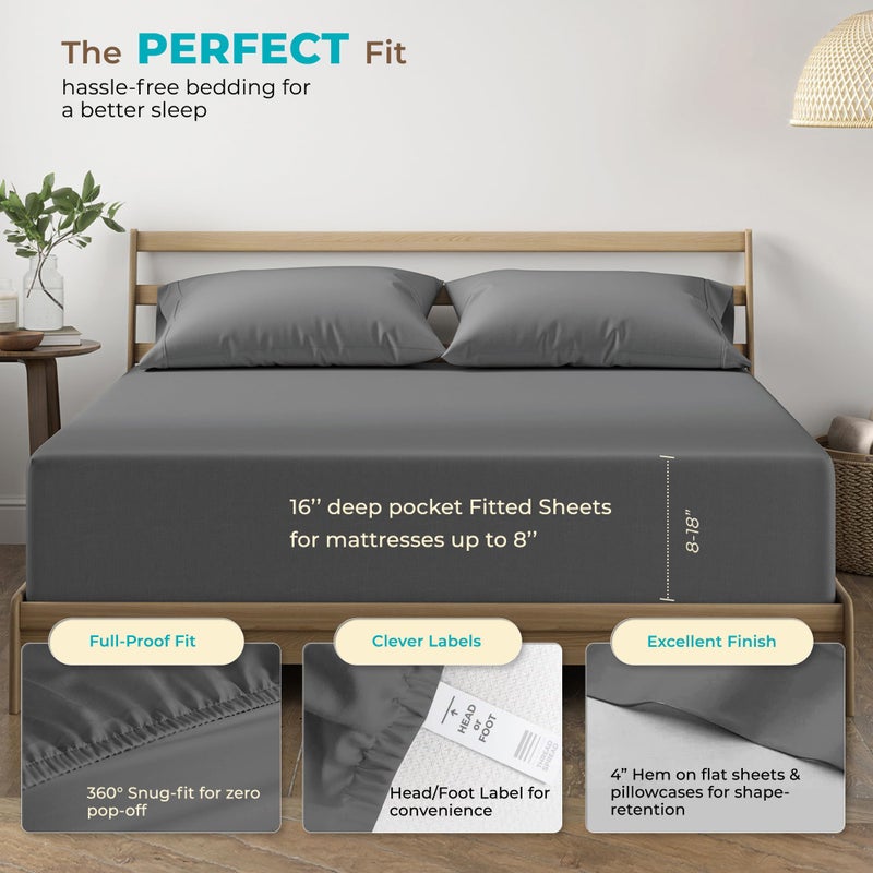 THREAD SPREAD 100% Egyptian Cotton Sheets California King Size - 800 Thread Count 4 PC Luxury Cal King Sheets, 16" Deep Pocket Hotel Sheets, Sateen Weave, Extra Soft Cooling Bed Sheets Set - Dark Grey - Image 4